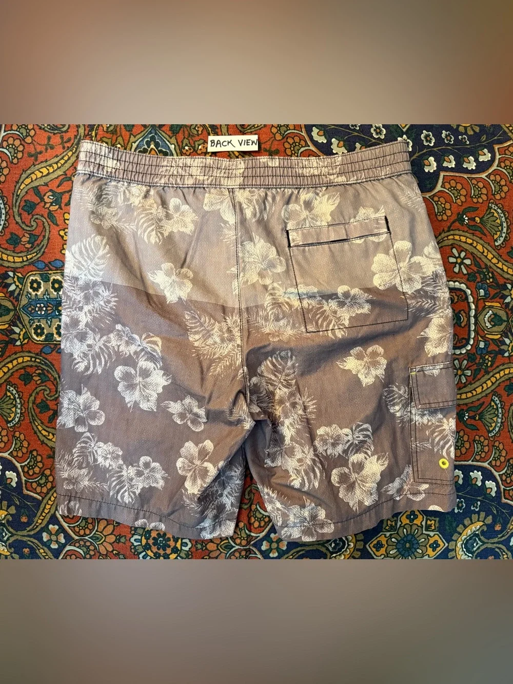 Tommy Bahama Gray Floral Swim Board Shorts with Lime Waistband